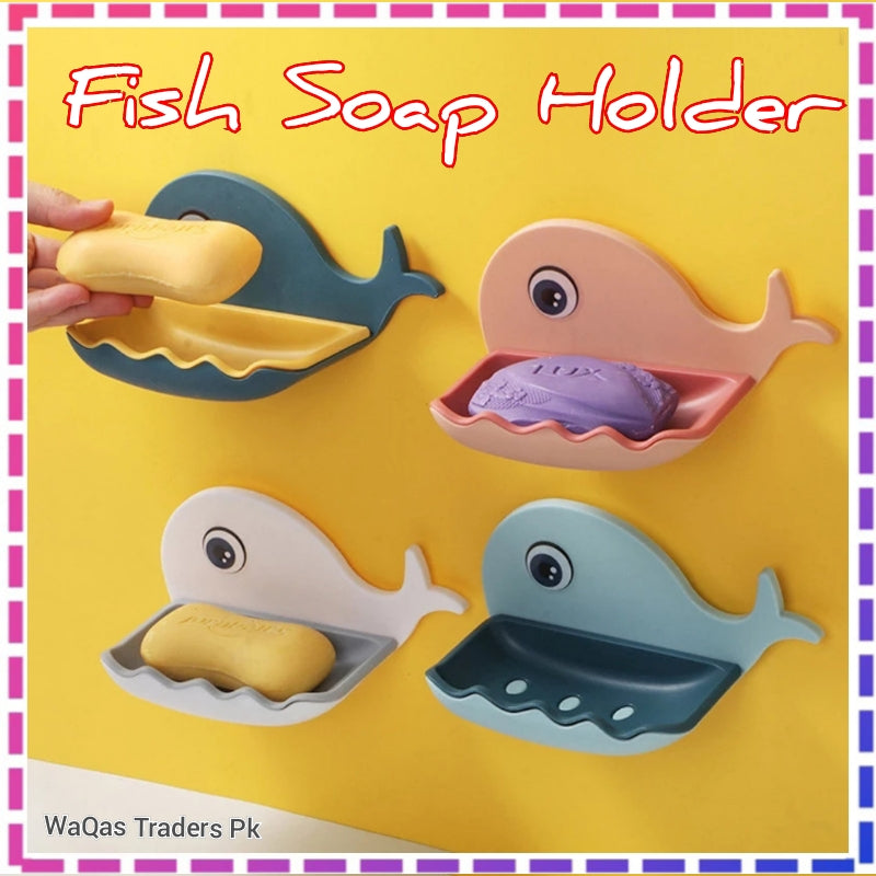 Fish Shape Soap Box – Wall Mounted Self-Adhesive Bathroom Soap Holder Rack