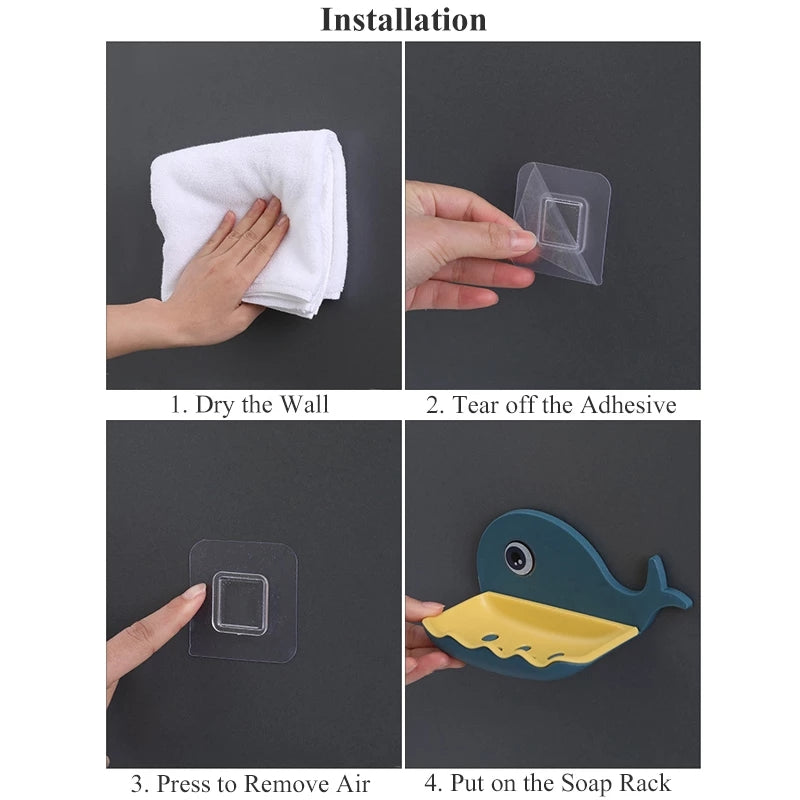 Fish Shape Soap Box – Wall Mounted Self-Adhesive Bathroom Soap Holder Rack