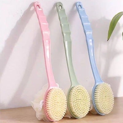 2 in 1 Back Scrubber Bath Brush | Long Handle Body Scrubbing & Exfoliating Cleaner