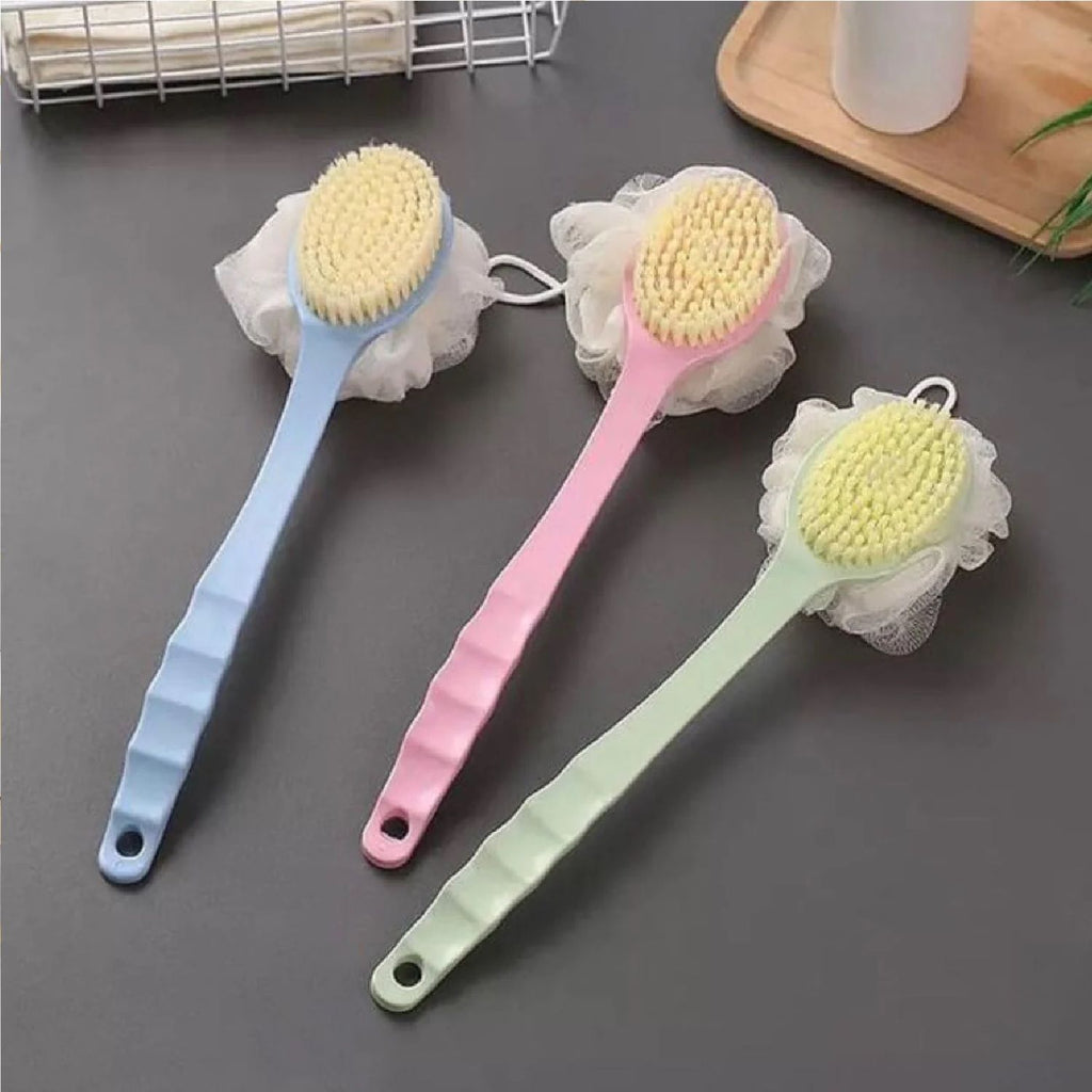 2 in 1 Back Scrubber Bath Brush | Long Handle Body Scrubbing & Exfoliating Cleaner