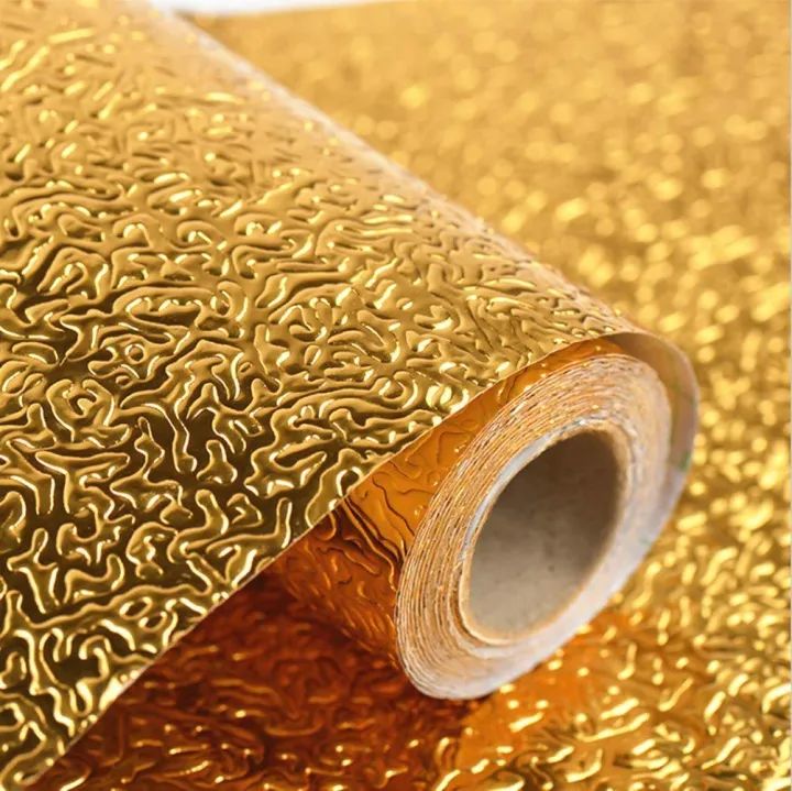 "Golden Aluminum Foil Sticker 40/200cm – Waterproof, Oil-Proof, Heat-Resistant Kitchen Cabinet & Backsplash Wall Protector, Stove & Wall Tile Aluminum Sheet"