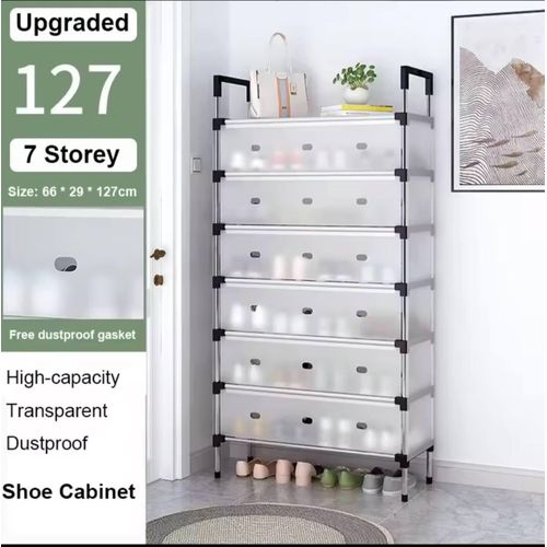 Multi Layer Dustproof Shoe Rack Organizer With Cover Foldable Plastic Shoe Storage Cabinet Durable Quality - 5 Layer