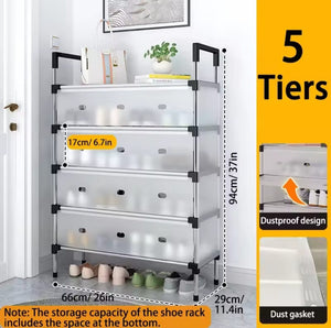 Multi Layer Dustproof Shoe Rack Organizer With Cover Foldable Plastic Shoe Storage Cabinet Durable Quality - 5 Layer