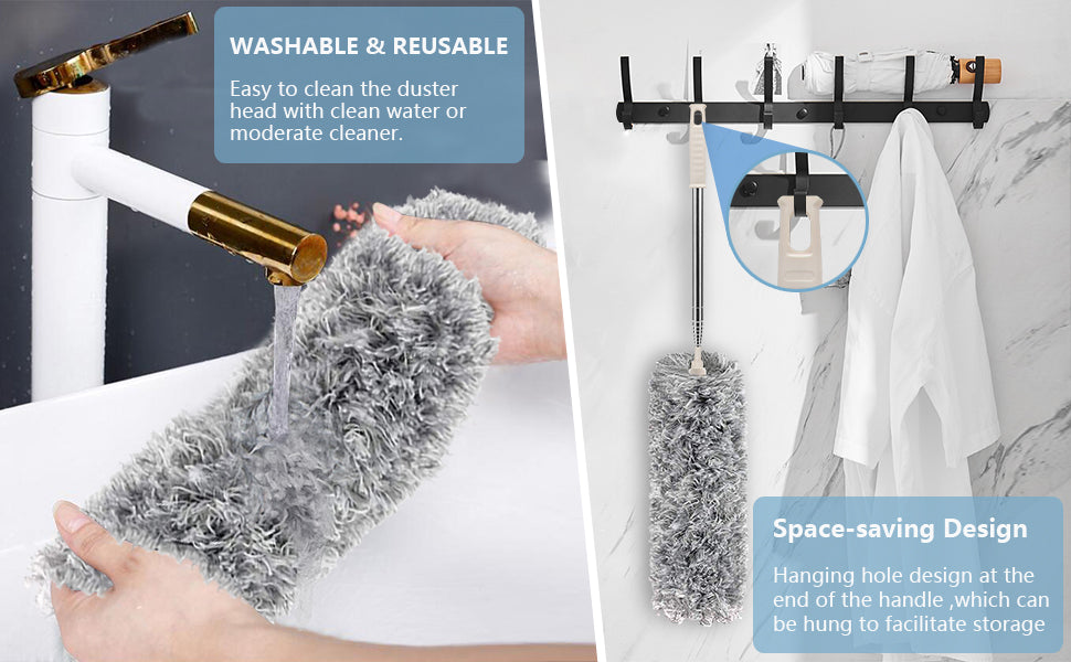 Microfiber Duster with Extendable Pole | Stainless Steel 30–100cm, Bendable Head for Ceiling Fans, High Ceilings, Furniture & Cars – Gray