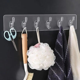 6 Hooks Transparent Self-Adhesive Door & Wall Hangers – Kitchen & Bathroom