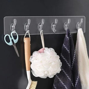 6 Hooks Transparent Self-Adhesive Door & Wall Hangers – Kitchen & Bathroom