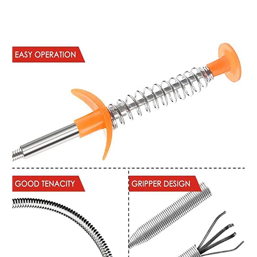 60cm Bendable Drain Cleaner Hook | Sink & Sewer Clog Remover Hair Cleaning Spring Tool