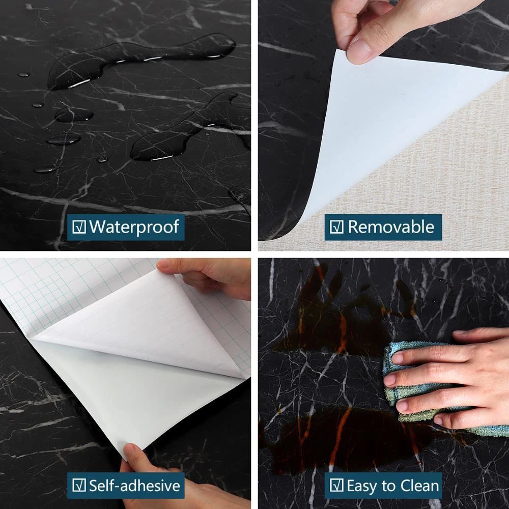 60CM x 2M Black Marble Self Adhesive Wallpaper | Kitchen Oil Proof & Heat Resistant Wall Sheet for Cabinets, Stove & Countertops