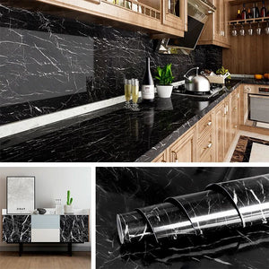 60CM x 2M Black Marble Self Adhesive Wallpaper | Kitchen Oil Proof & Heat Resistant Wall Sheet for Cabinets, Stove & Countertops
