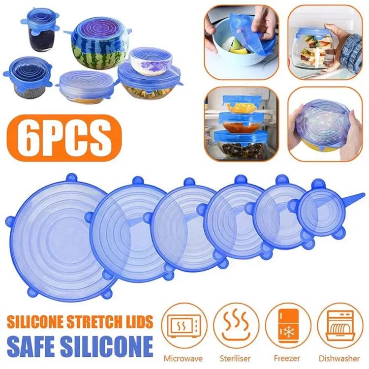 6 Pcs Universal Silicone Stretch Lids – Reusable Food Covers for Cookware & Containers