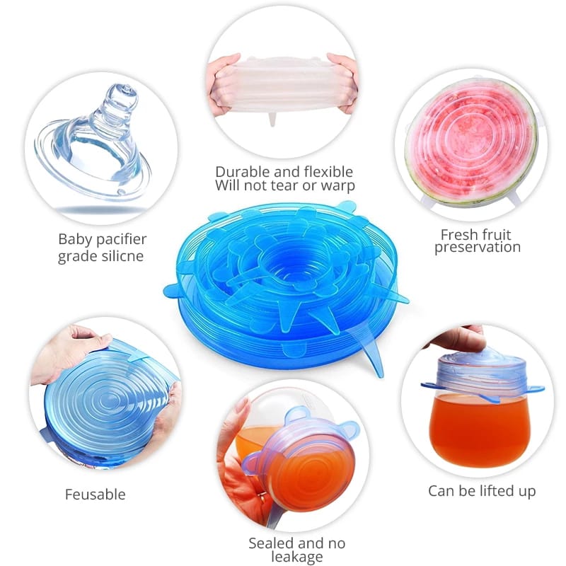 6 Pcs Universal Silicone Stretch Lids – Reusable Food Covers for Cookware & Containers