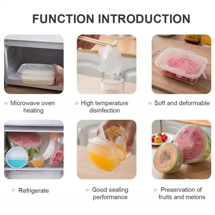 6 Pcs Universal Silicone Stretch Lids – Reusable Food Covers for Cookware & Containers