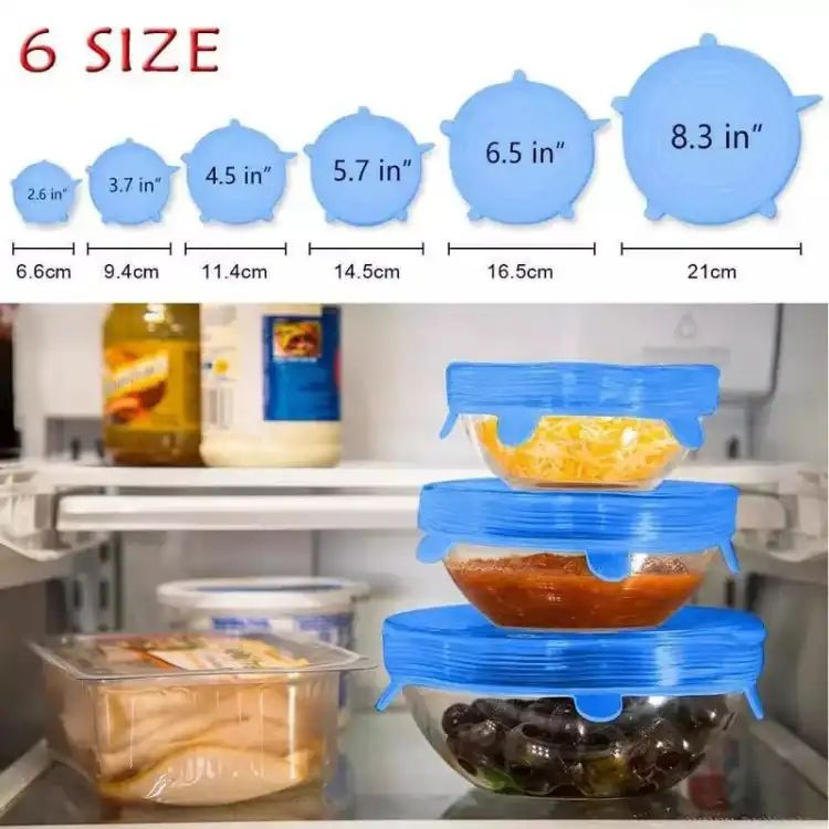 6 Pcs Universal Silicone Stretch Lids – Reusable Food Covers for Cookware & Containers