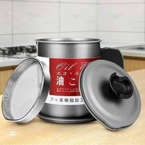 Stainless Steel Kitchen Oil Filter Pot – Oil Strainer & Storage Container with Non-Slip Handle