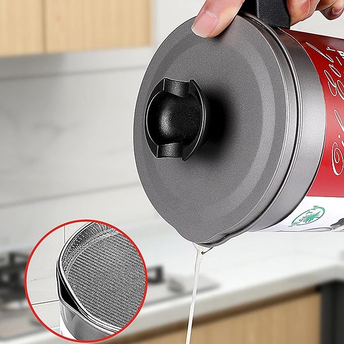 Stainless Steel Kitchen Oil Filter Pot – Oil Strainer & Storage Container with Non-Slip Handle