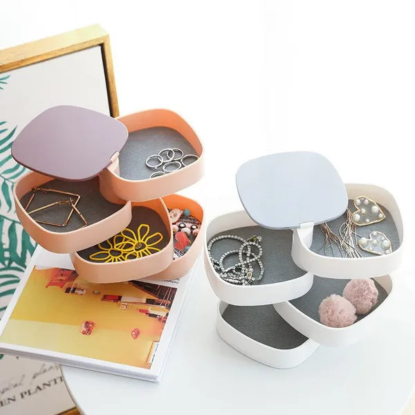 Rotating Jewelry Organizer 360° | Multi-Layer Cosmetic & Jewelry Storage Stand with Mirror | Space-Saving Makeup Organizer for Women