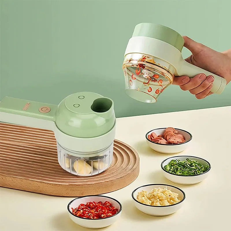 Rechargeable 4-in-1 Electric Vegetable Cutter | Slicer, Chopper, Grinder & Peeler for Fast Kitchen Prep