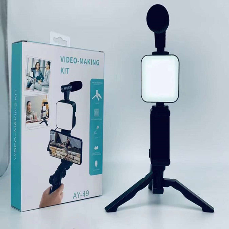 AY-49 Mobile Phone Vlog Selfie Stick with LED Fill Light | Live Broadcast, Video Conference & Mini Photography Light Bracket