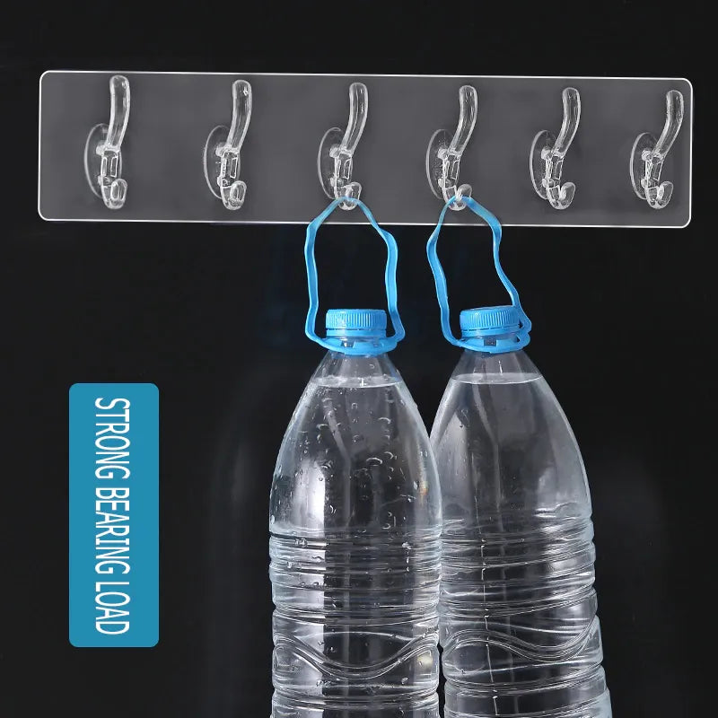 6 Hooks Transparent Self-Adhesive Door & Wall Hangers – Kitchen & Bathroom