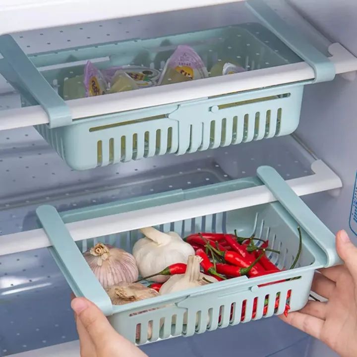 Adjustable Fridge Storage Basket – Expandable Plastic Refrigerator Space Saver Organizer