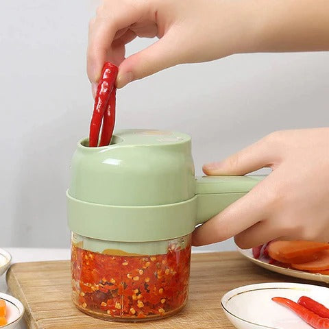 Rechargeable 4-in-1 Electric Vegetable Cutter | Slicer, Chopper, Grinder & Peeler for Fast Kitchen Prep