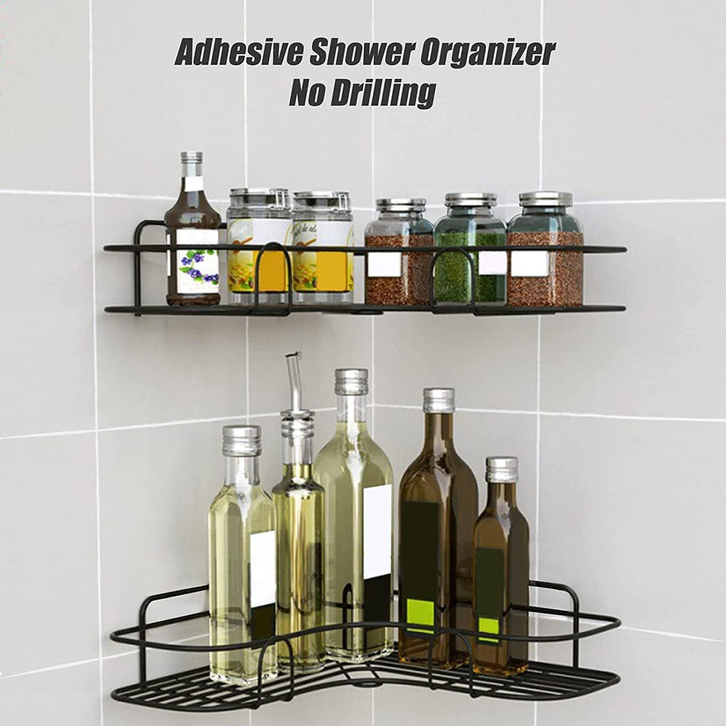 Bathroom Kitchen Punch Corner Frame Shower Shelf – Wrought Iron Shampoo Storage Rack