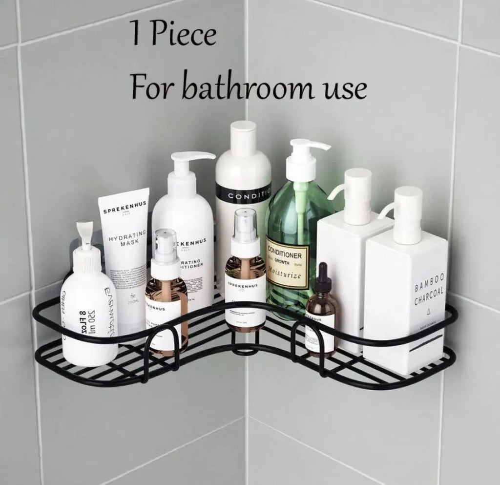 Bathroom Kitchen Punch Corner Frame Shower Shelf – Wrought Iron Shampoo Storage Rack