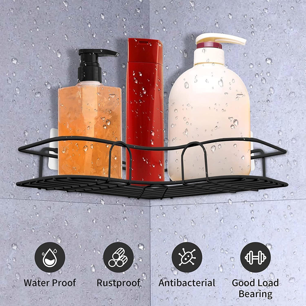 Bathroom Kitchen Punch Corner Frame Shower Shelf – Wrought Iron Shampoo Storage Rack