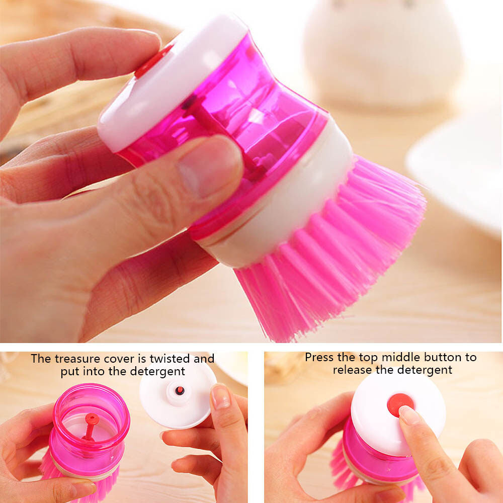 Self Dispensing Soap Dishwashing Brush | Kitchen Scrub Pot Cleaning Brush With Liquid Soap Dispenser