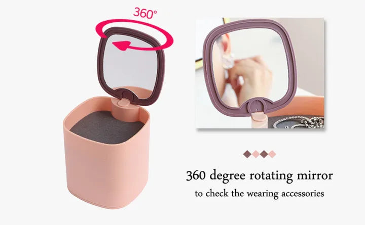 Rotating Jewelry Organizer 360° | Multi-Layer Cosmetic & Jewelry Storage Stand with Mirror | Space-Saving Makeup Organizer for Women