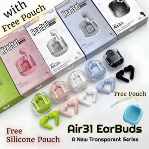 Air31 earbuds With SILICON POUCH wireless crystal Transparent and Bluetooth Air 31Type C