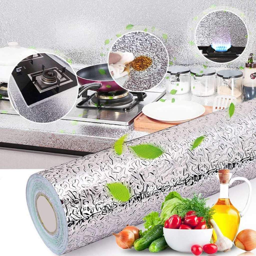 60 x 200 CM Foil Sheet Silver Aluminium Foil Sheet Kitchen Waterproof Self-Adhesive (Silver)