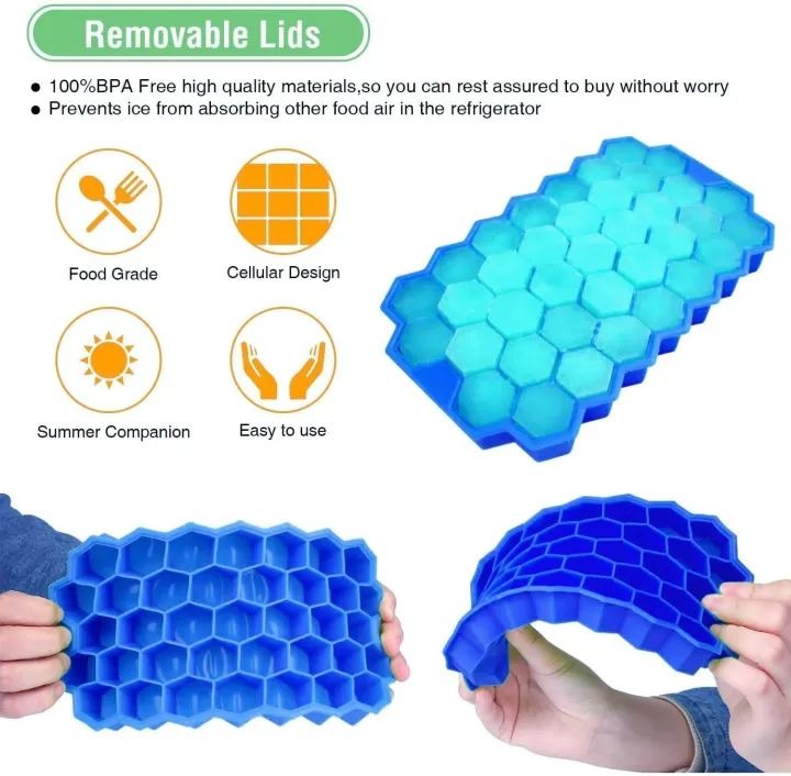 37 Cavity Silicone Ice Cube Mould Tray – Honeycomb Shape Reusable Ice & Chocolate Maker (Multicolor)