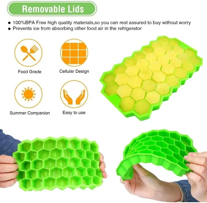 37 Cavity Silicone Ice Cube Mould Tray – Honeycomb Shape Reusable Ice & Chocolate Maker (Multicolor)