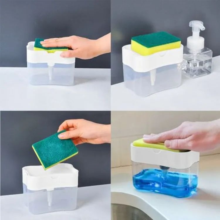 Soap Pump Dispenser & Sponge Holder for Kitchen Sink – Dishwashing Soap Dispenser with Storage Box