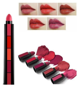 5-in-1 Matte Lipstick Set – Red, Brown, Nude, Pink & Maroon | Waterproof, Long-Lasting, Creamy Matte Finish