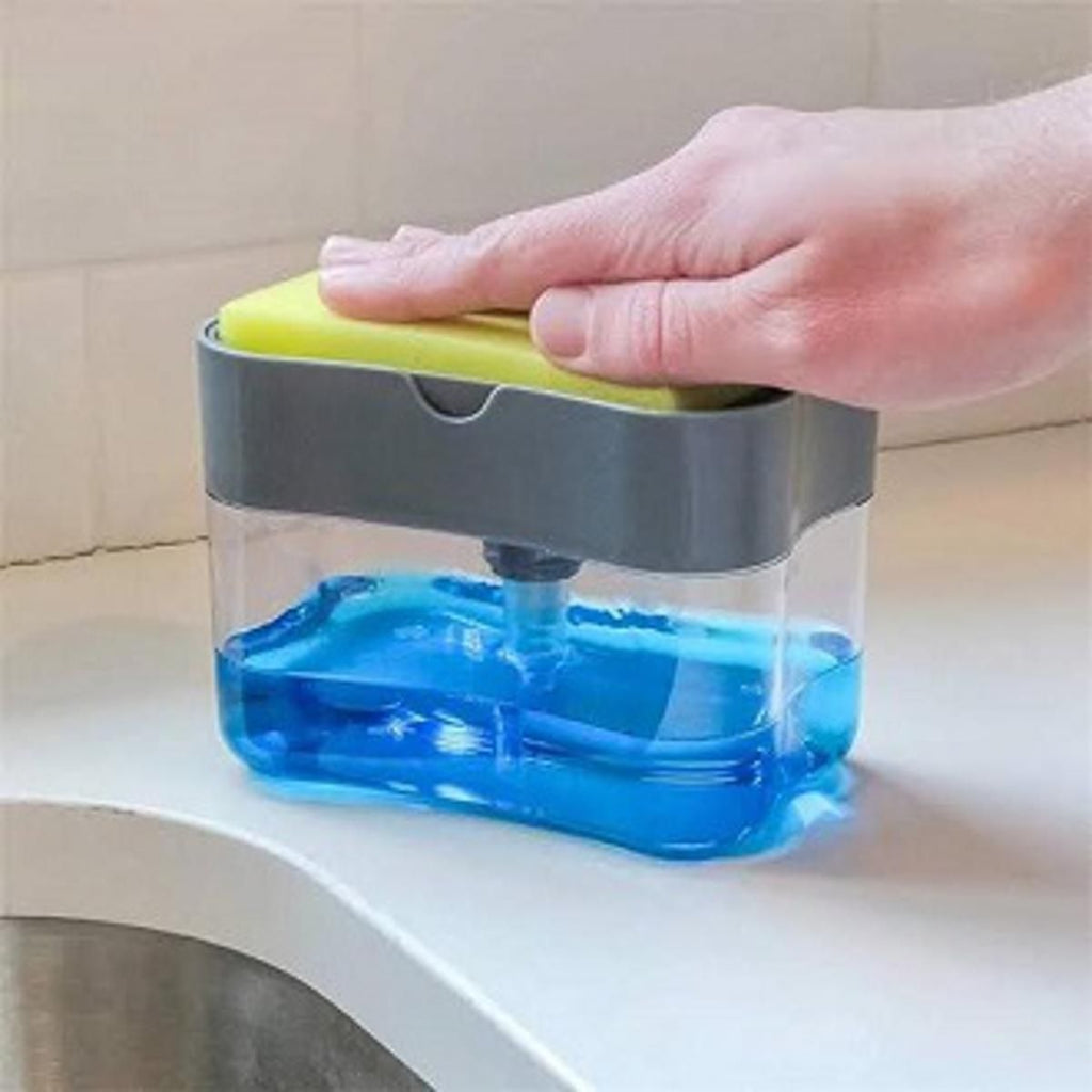 Soap Pump Dispenser & Sponge Holder for Kitchen Sink – Dishwashing Soap Dispenser with Storage Box