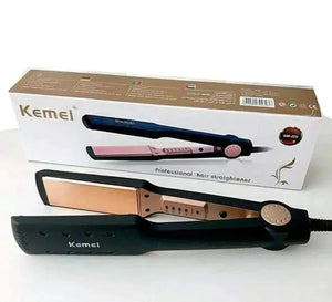 Kemei KM-470 Professional Hair Straightener | Black Titanium Golden Plate with Digital Temperature Control