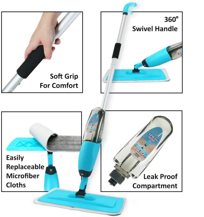 Water Spray Mop with Extendable Handle | Microfiber Flat Floor Mop for Wet & Dry Cleaning