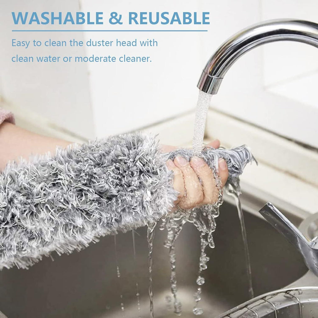 Microfiber Duster with Extendable Pole | Stainless Steel 30–100cm, Bendable Head for Ceiling Fans, High Ceilings, Furniture & Cars – Gray