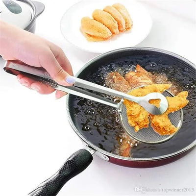 Stainless Steel Fry Filter Spoon Strainer with Clip | Oil Frying & BBQ Mesh Colander Kitchen Tool