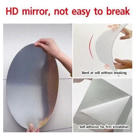 Oval Shape Acrylic Mirror Wall Sticker 11 Inch Self Adhesive Decorative Mirror