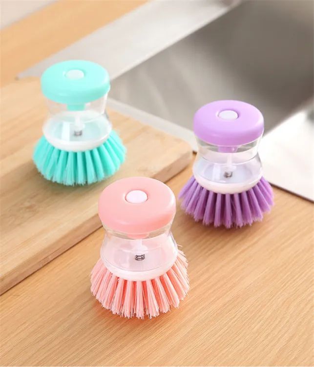 Self Dispensing Soap Dishwashing Brush | Kitchen Scrub Pot Cleaning Brush With Liquid Soap Dispenser