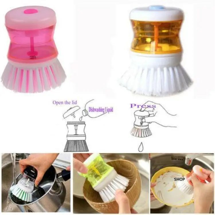 Self Dispensing Soap Dishwashing Brush | Kitchen Scrub Pot Cleaning Brush With Liquid Soap Dispenser