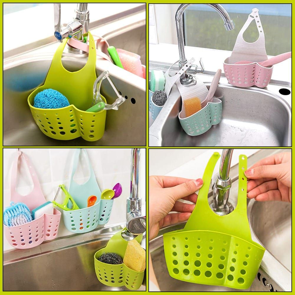 Sink Basket Drain Rack – Kitchen & Bathroom Corner Storage Sponge, Soap & Dishcloth Holder
