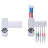 Automatic Toothpaste Dispenser with 5 Brush Holder Wall Mounted Hands-Free Bathroom Organizer