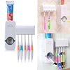 Automatic Toothpaste Dispenser with 5 Brush Holder Wall Mounted Hands-Free Bathroom Organizer