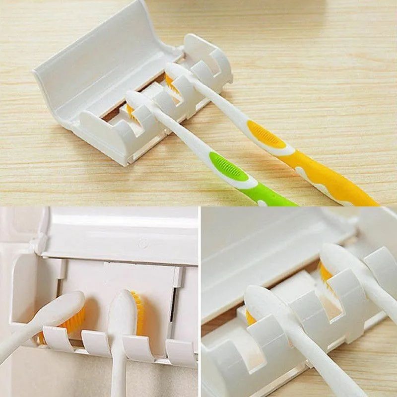 Automatic Toothpaste Dispenser with 5 Brush Holder Wall Mounted Hands-Free Bathroom Organizer