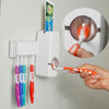 Automatic Toothpaste Dispenser with 5 Brush Holder Wall Mounted Hands-Free Bathroom Organizer