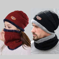 2PC Winter Beanie Hat & Neck Warmer Scarf Set – Fleece Lined Knit Skull Cap for Men & Women